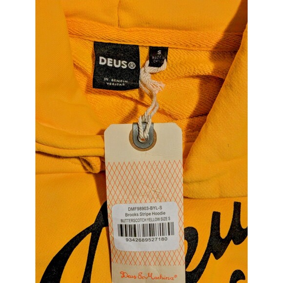 Deus Ex Machina Motorcycle Brooks Stripe Butterscotch Yellow Hoodie Small NWT - Picture 3 of 12